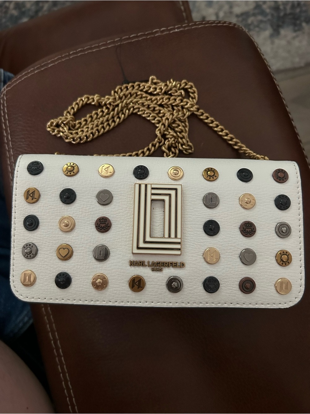 Karl Lagerfeld Paris Kosette Leather Crossbody with Mixed Metal Accent